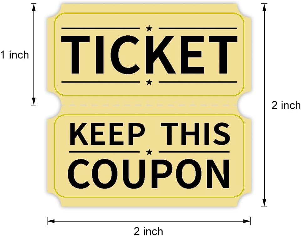 ESSENTIAL 2000 Yellow Double Raffle Tickets Rolls Printable for Leisure, Movie Watching, Entertainment