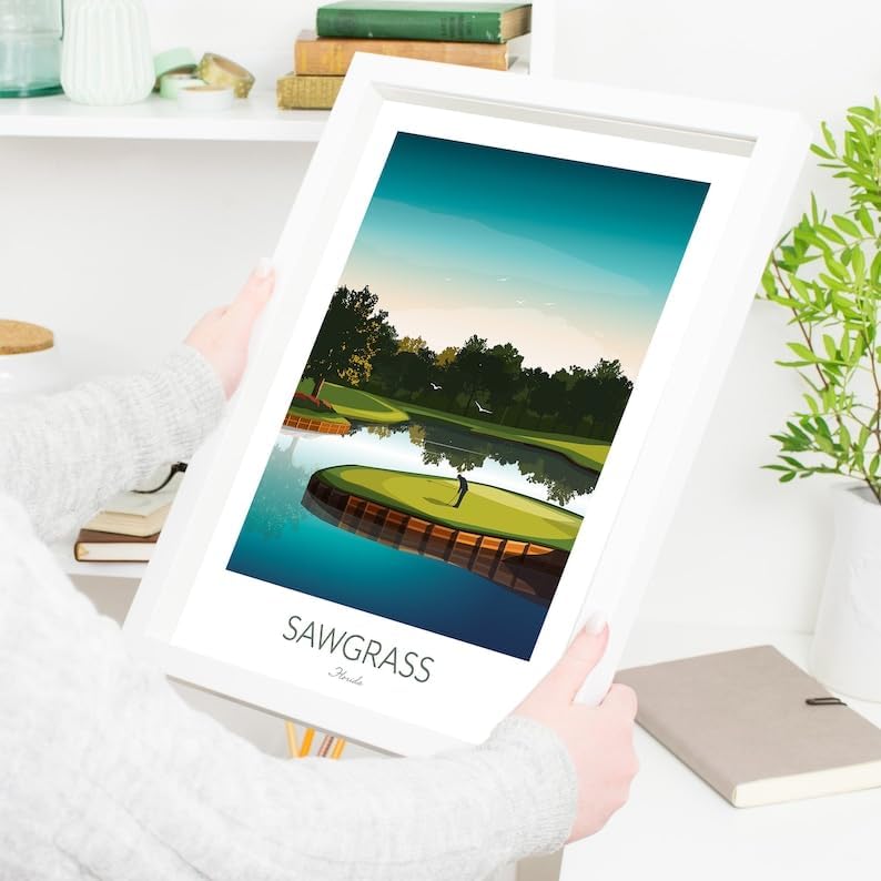 Nationcog TPC Sawgrass Golf Print - Island Green 17th Hole; Golf Poster; Sawgrass Golf Poste; Sawgrass Print; Florida Golf Course; Island Green Artwork (Unframed) (24x36)