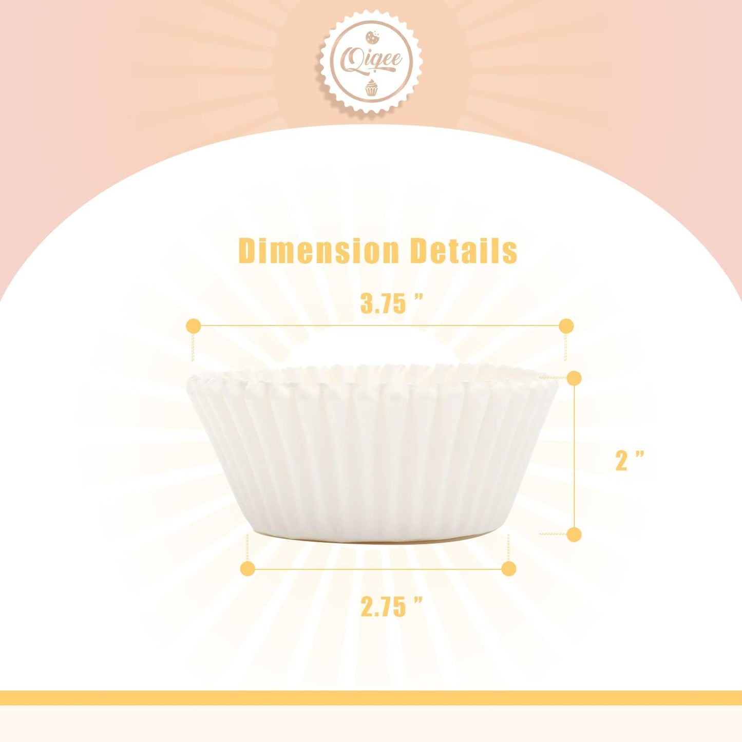 qiqee 300 Count Jumbo Cupcake Liners White Muffin Liners Food Grade Baking Cups Paper No Smells（Large Size）