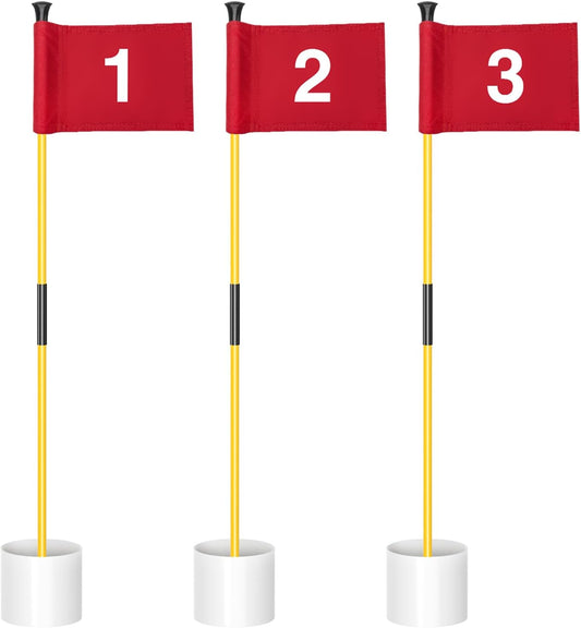 KINGTOP Golf Flagstick Mini, Putting Green Flag for Yard, All 3 Feet, Double-Sided Numbered Golf Flags, Golf Pin Flag Hole Cup Set, Portable 2-Section Design, Gifts Idea