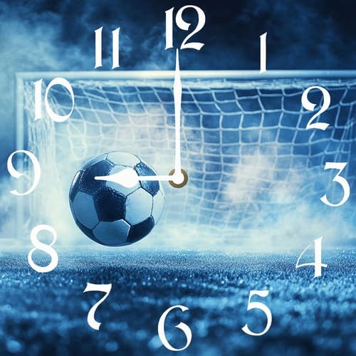 Football Square Clock Silent No Tick Battery Powered Home Decor 10inch Wooden Wall Clock for Living Room Kitchen Bathroom Farmhouse