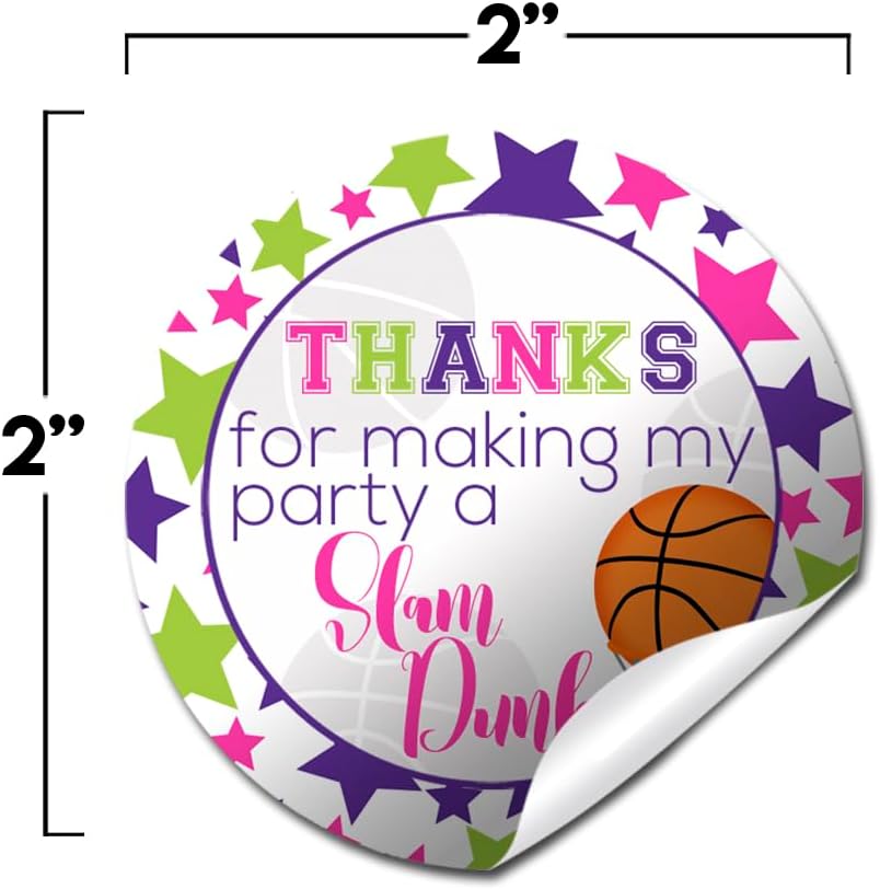 Cute Basketball Sports Lover Birthday Party Stickers for Girls, 40 2" Party Circle Labels for Favors, Envelope Seals & Treat Bags