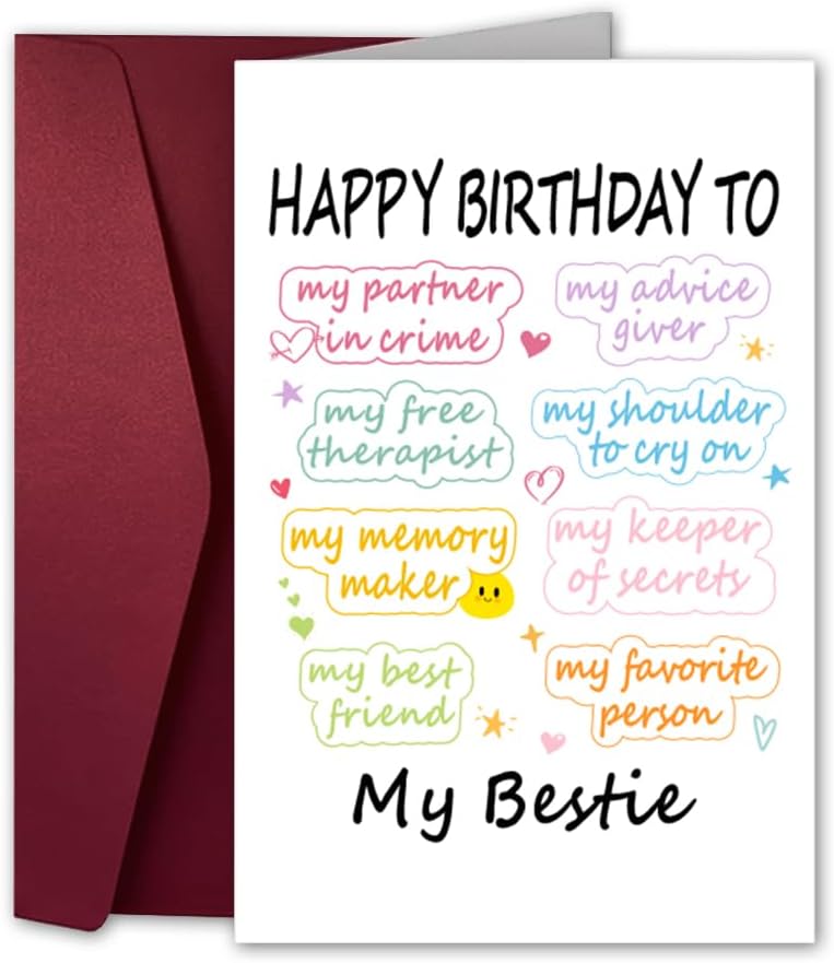 Powbrace 13" Pink Happy Birthday Gift Bag with Tissue Paper and Greeting Card for Party,Happy Birthday Gift Bag for Women Bestie, Gift Bags Medium size(1 PCS Pink, Attach Bestie Cards)