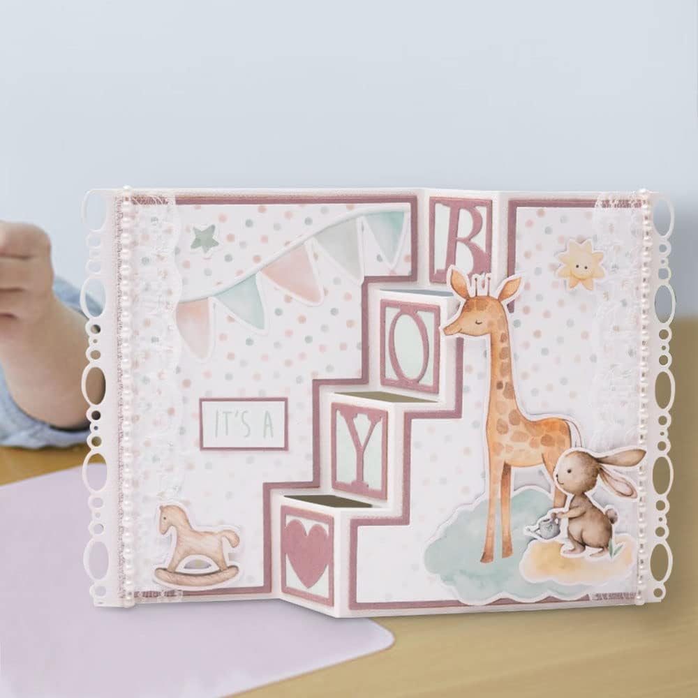 3D Card Shape Die Cuts for Card Making, Rectangular Shaped Gift Card Cutting Dies Sets Zig Zag Stairs Dies Stencils Embossing Template for Scrapbooking DIY Cards Album Crafts Supplies