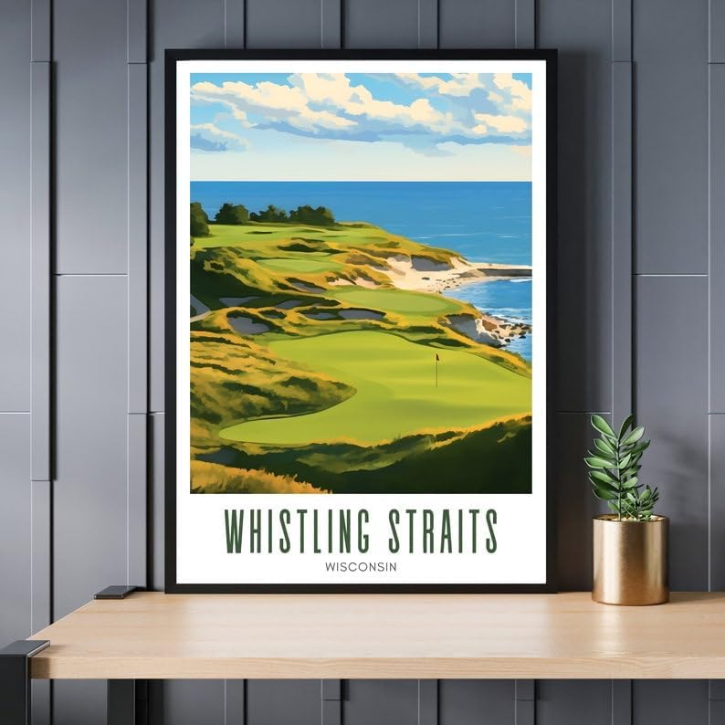 Nationcog Whistling Straits Golf Wall Art Poster, Wisconsin Lakefront Course Print for Home or Office, Vintage Coastal Decor, Golf Gift for Dad, Husband, or Sports Lovers (Unframed) (27x40)