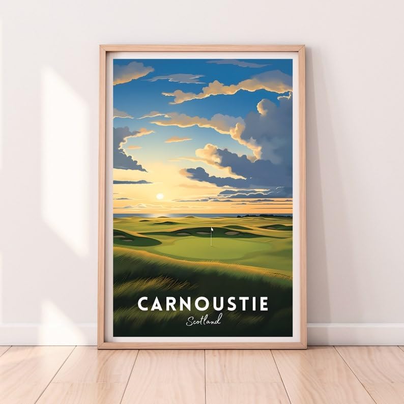 Nationcog Carnoustie Golf Poster, Vintage Scotland Travel Wall Art Print, Retro Golf Links Landscape Decor, Classic Artwork for Sports Lovers and Collectors (Unframed) (24x36)