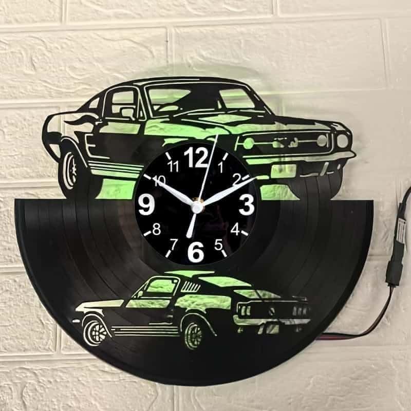 Classic Muscle Car Vinyl Record Wall Clock, Surprise Creative Wall Decorations, 12 in Diameter, Black