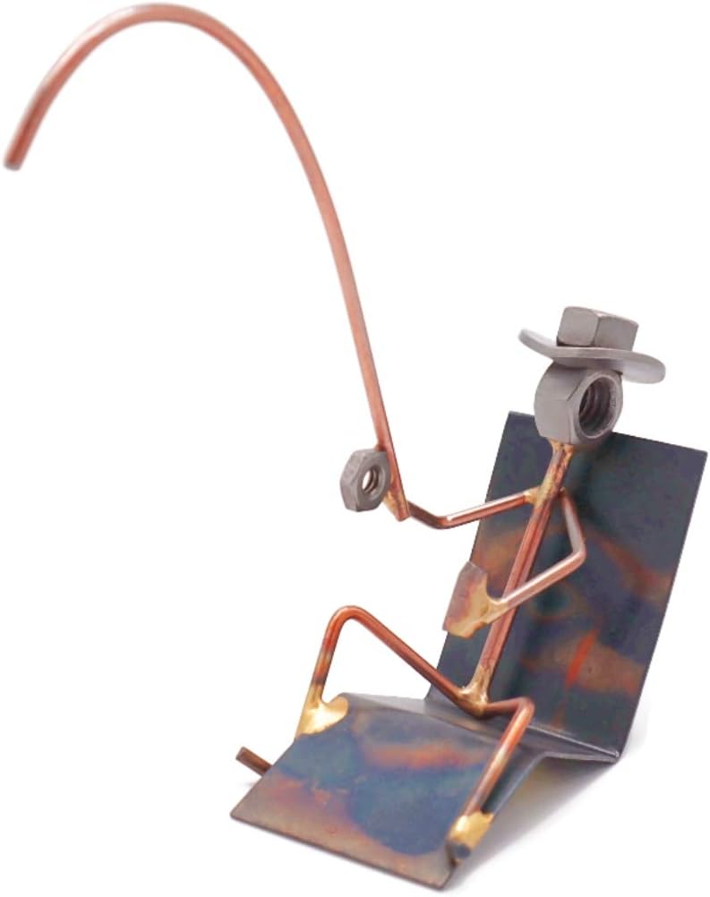 Lazy Fisherman Collectible Handmade Metal Art Figurine, Desk Accessories, Trophy, Boss Gift, Office Décor, Outdoor Sports, Fishing