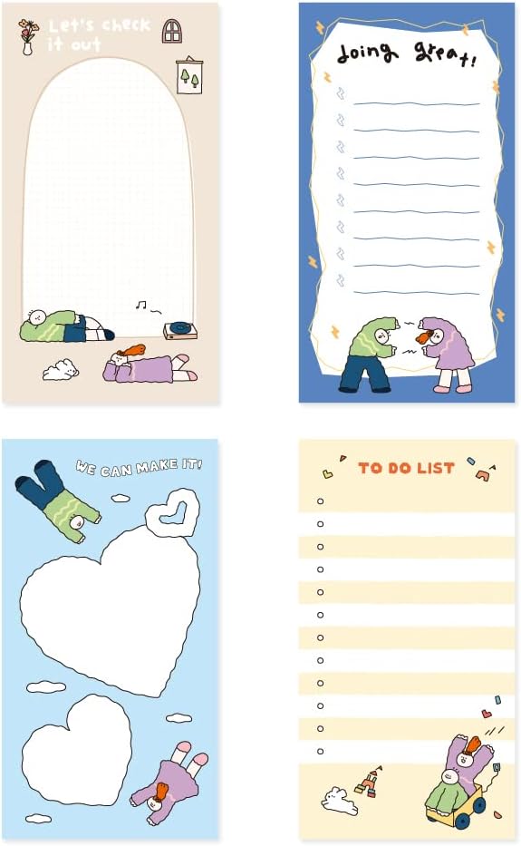 Monolike Memopad Olly Molly Weekend SET - 4 Packs, 4 Different Designs, 80 Sheets Per Pad, Total 320 Sheets, Note pads, Writing pads, 80x148mm