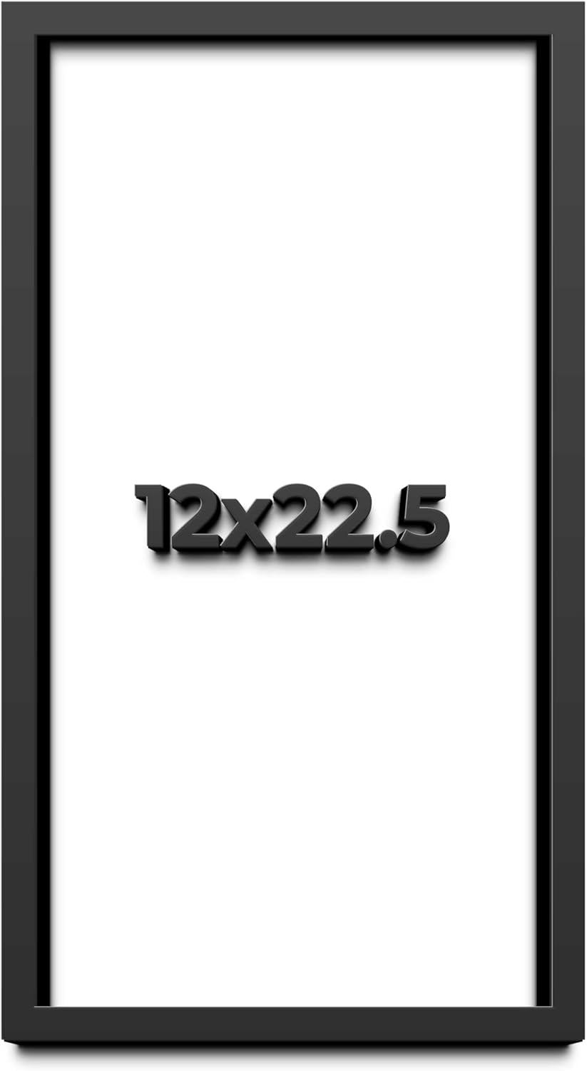 12x22.5 Shadow Box Black Solid Wood Display Frame with White Acid-Free Backing UV Acrylic & Hanging Hardware - with 3/4" Usable Depth