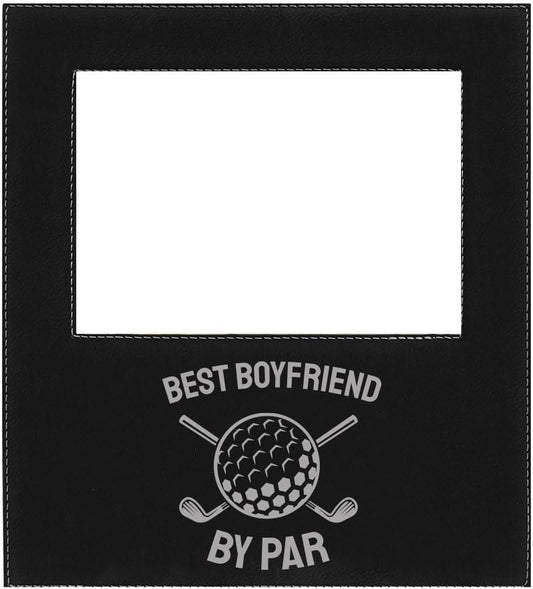 Boyfriend By Par Father's Day Golf Gift Engraved Leatherette Faux Leather Hanging/Tabletop Offset Horizontal/Landscape Personalized Group Grandparent Family Photo 5x7 Picture Black Frame