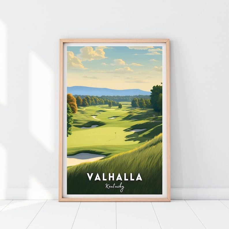 Nationcog Valhalla Golf Poster, Vintage Kentucky Travel Wall Art Print, Retro Golf Course Artwork, Classic Sports Decor Gift for Men or Office (Unframed) (12x18)