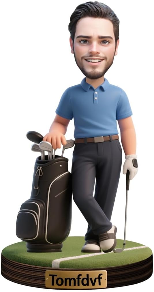 Personalized Golfer Caricature Figurine Desk Decor Plaque Custom Golf Lover Figurine Ornament Sign Golfer Photo Cartoon Portrait Name Plaque Gifts for Christmas Birthday Anniversary,02