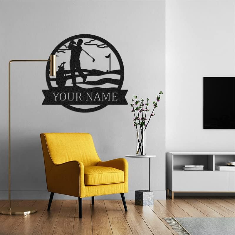 Personalized Golf Metal Wall Art – Custom Golfer Name Sign with Golf Clubs Design, Rustic Metal Wall Décor for Man Cave, Sports Room, or Home Bar, Unique Golfer Gift