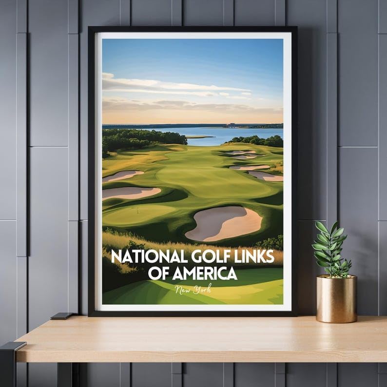 National Golf Links of America Wall Art, New York Coastal Course Poster for Office or Living Room, Vintage Golf Decor, Golf Gift for Dad, Husband, or Sports Lovers (Unframed) (16x24)