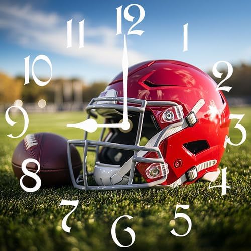 Football Square Clock Silent No Tick Battery Powered Home Decor 10inch Wooden Wall Clock for Living Room Kitchen Bathroom Farmhouse