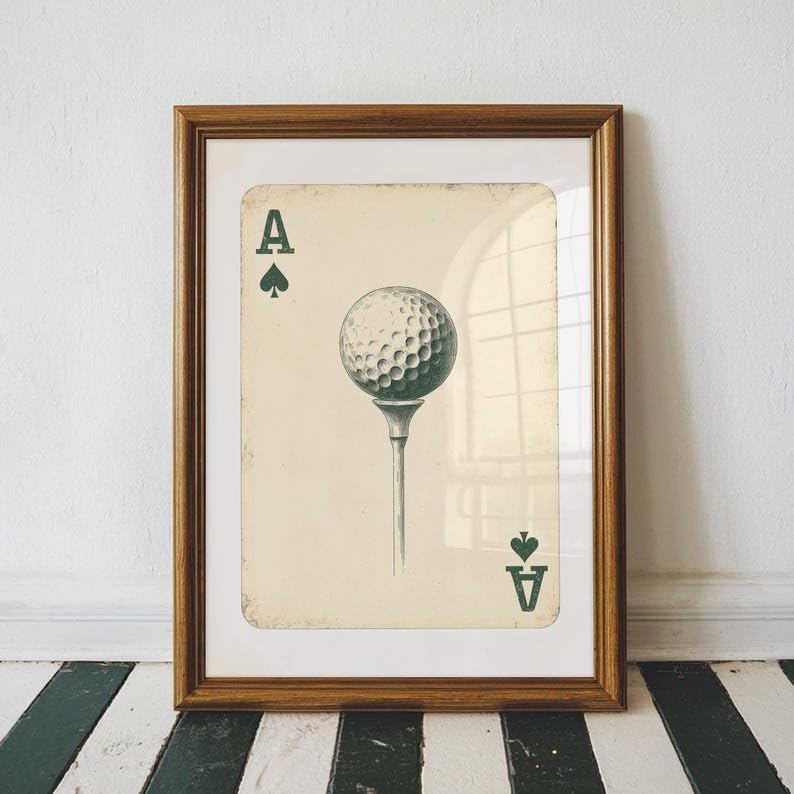 Nationcog Vintage Golf Playing Card Wall Art, Retro Ace of Spades Sports Print for Bar, Office or Game Room Decor, Classic Golfer Poster with Tee Time Theme (Unframed) (11x14)