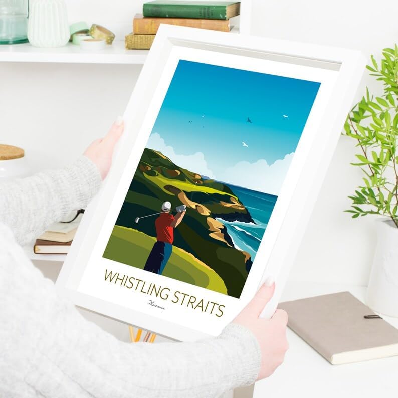 Whistling Straits Golf Print, Wisconsin - Golf Poster, Whistling Straits Golf Poster, Wisconsin Golf Course Print, Golf Art Wall Decor, Coastal Golf Landscape, Golfer Gift (Unframed) (27x40)
