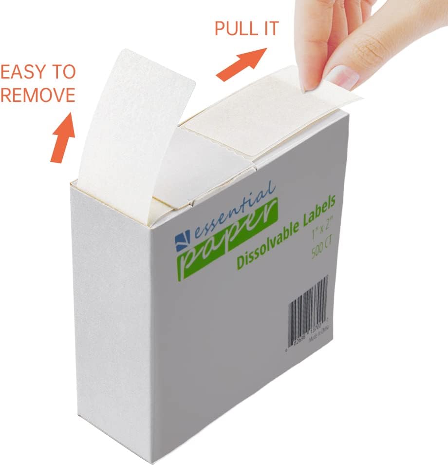 ESSENTIAL 500 Dissolvable Food Labels, 1 x 2 Inch Blank White for Food Storage, Containers, Mason Jars, Freezer(1 Roll - 500 Labels)