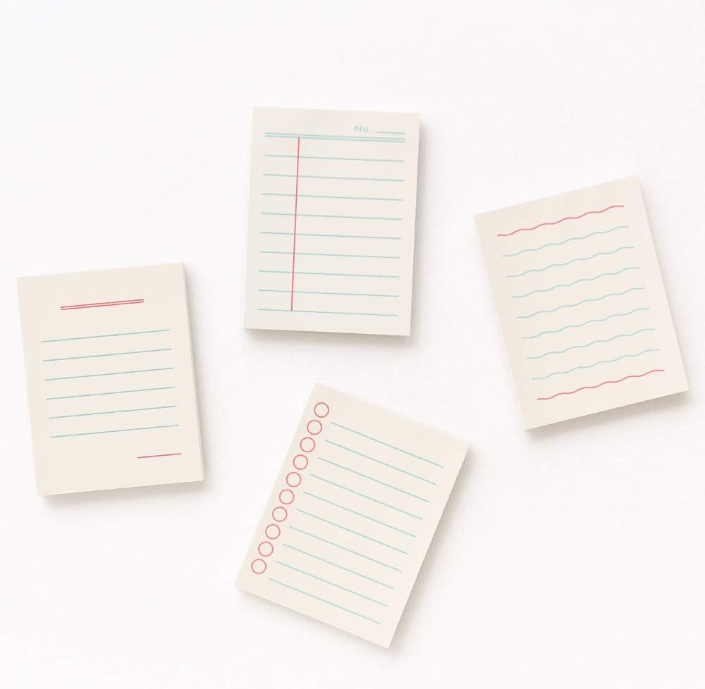 Monolike Memopad Boldline design SET - 4 Packs, 4 Different Designs, 100 Sheets Per Pad, Total 400 Sheets, Note pads, Writing pads, 3.15 x 4.17 Inches