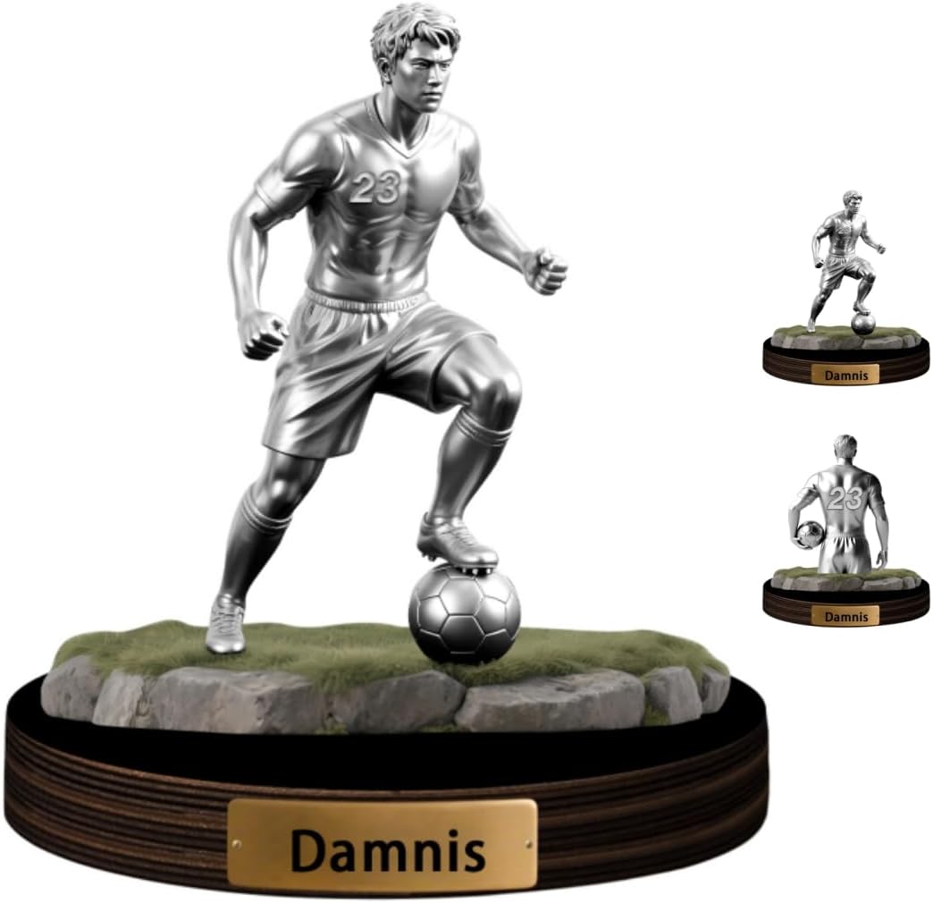 Personalized Soccer Player Desktop Ornament for Bedroom Office Football Sport Desk Name Plate Custom Name Athletes Figurine Sign Sport Lovers Acrylic Plaque Gift for Men Women Soccer Lover