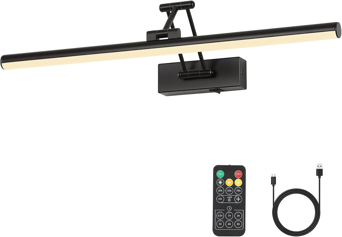 Joossnwell Battery Operated Picture Lights with Remote Wireless Art Lighting for Wall 23.62 Inch Rechargeable Painting Light Black Frame Light Dimmable 3CCT Gallery Light for Library Portrait