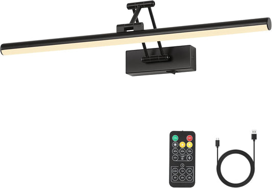 Joossnwell Battery Operated Picture Lights with Remote Wireless Art Lighting for Wall 23.62 Inch Rechargeable Painting Light Black Frame Light Dimmable 3CCT Gallery Light for Library Portrait