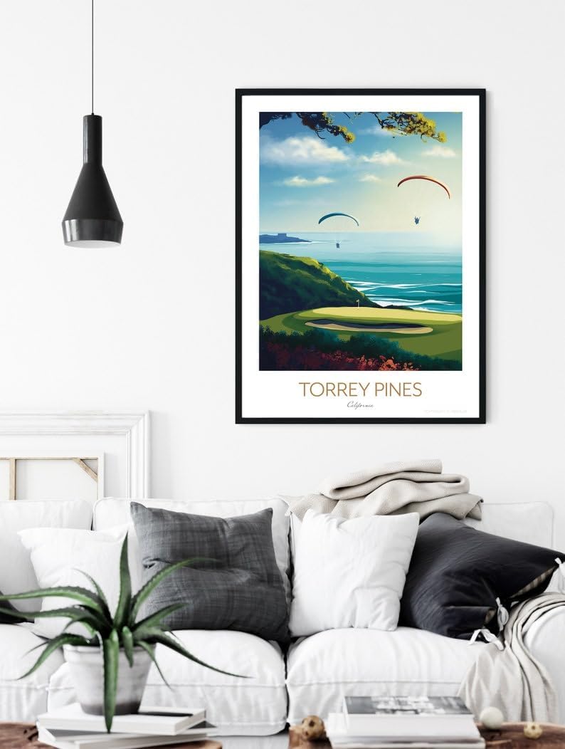 Torrey Pines Golf Print - San Diego, California Travel Wall Art, Torrey Pines Golf Poster, California Golf Course Print, Coastal Golf Art, Paragliding Wall Decor (Unframed) (12x18)