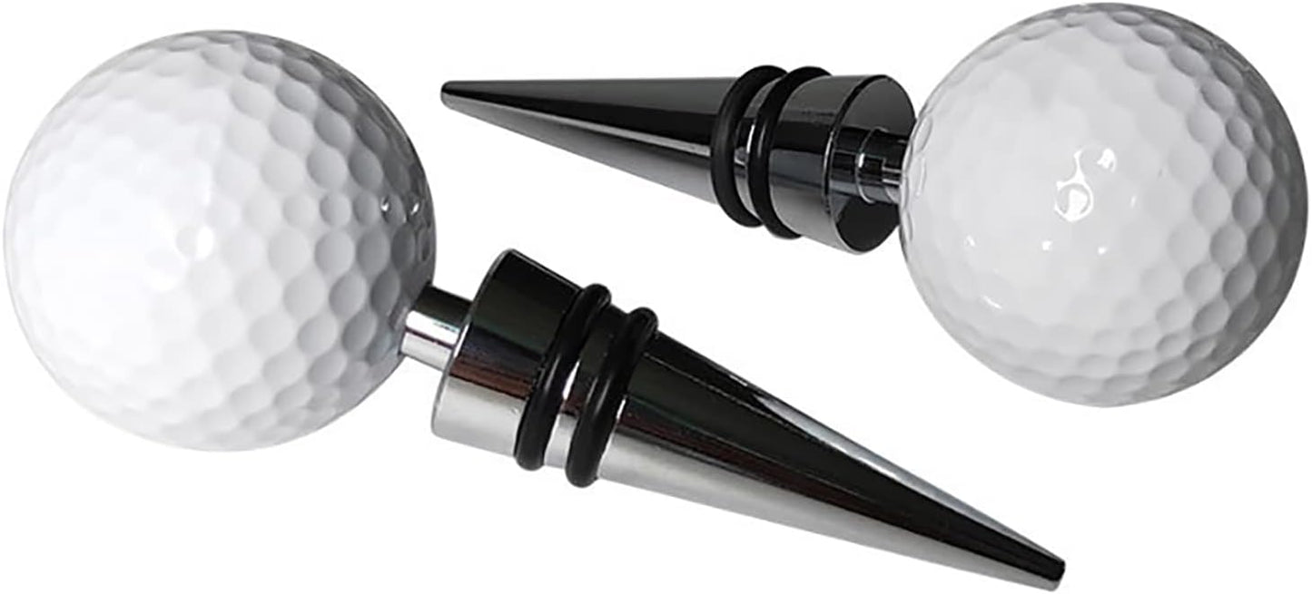 Golf Ball Wine Stoppers - Opener & Bottle Stopper Set of 2, Decorative Top, Ideal Gift for Golf & Wine Lovers (Silver)