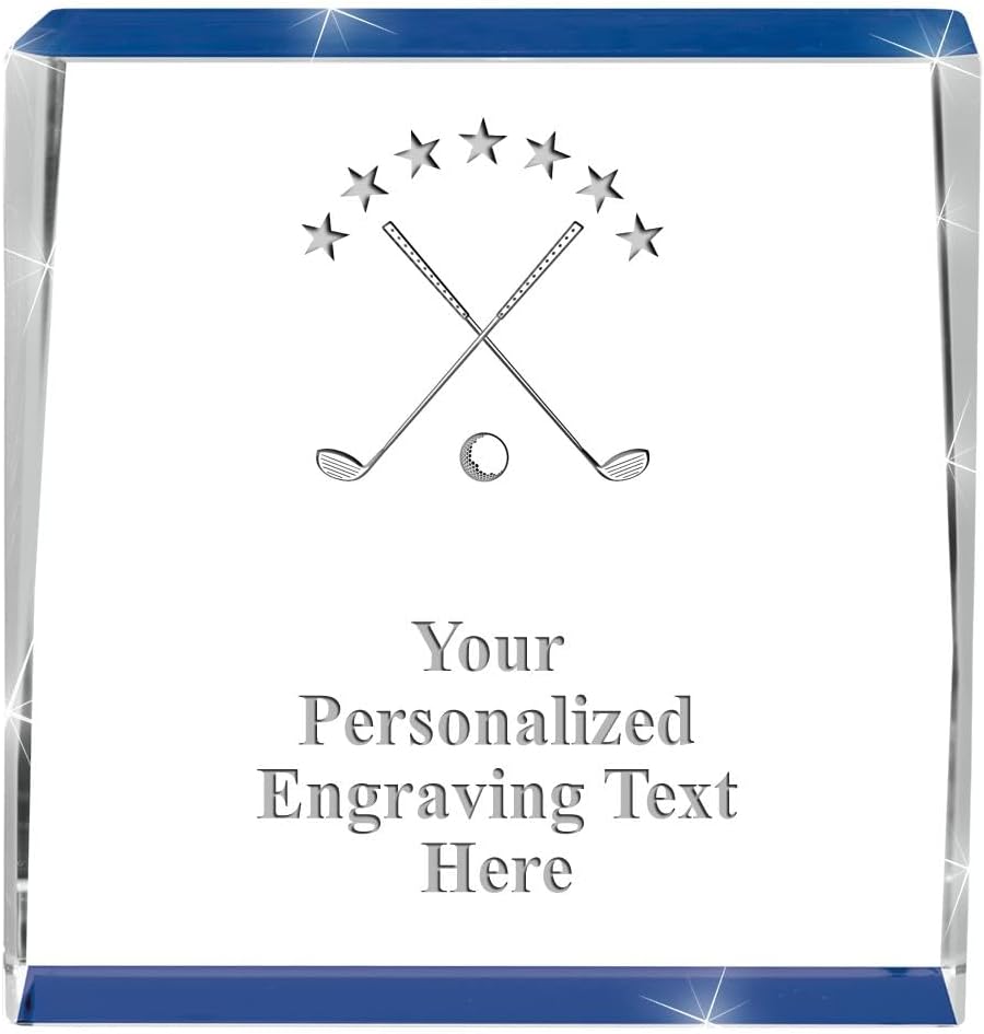 Crown Awards Customizable Crystal Trophy, 4" Engraved Blue Spotlight Crystal Award