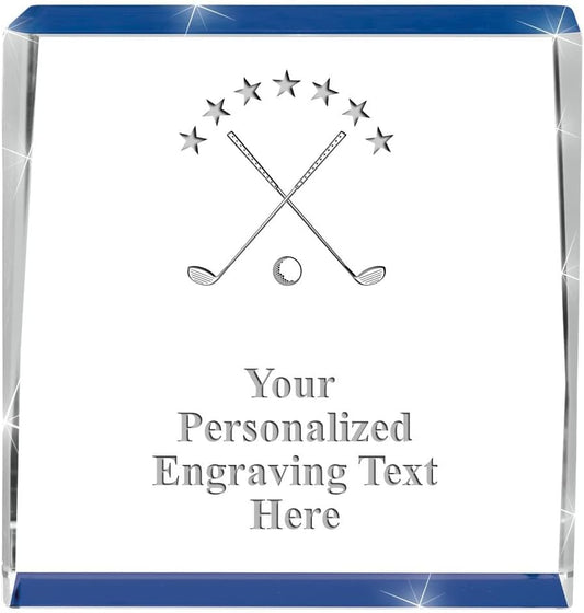 Crown Awards Customizable Crystal Trophy, 4" Engraved Blue Spotlight Crystal Award