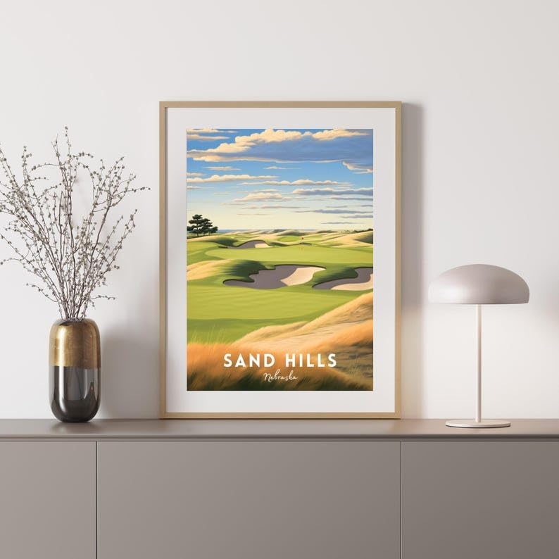Nationcog Sand Hills Golf Wall Art, Nebraska Prairie Landscape Print for Office or Bedroom, Rustic Golf Decor for Men, Unique Gift for Dad, Husband, or Golf Enthusiasts (Unframed) (9x11)