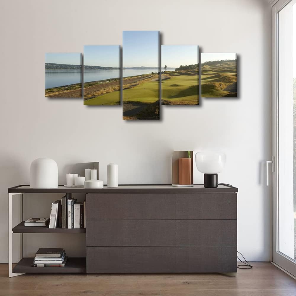 Pinehurst No.2 Golf Course Canvas Print Art United States North Carolina Home Decor Wall Art Pictures for Living Room 5 Panel Large Poster Painting Stretched by Wooden Framed Ready to Hang - 50"Wx24"H