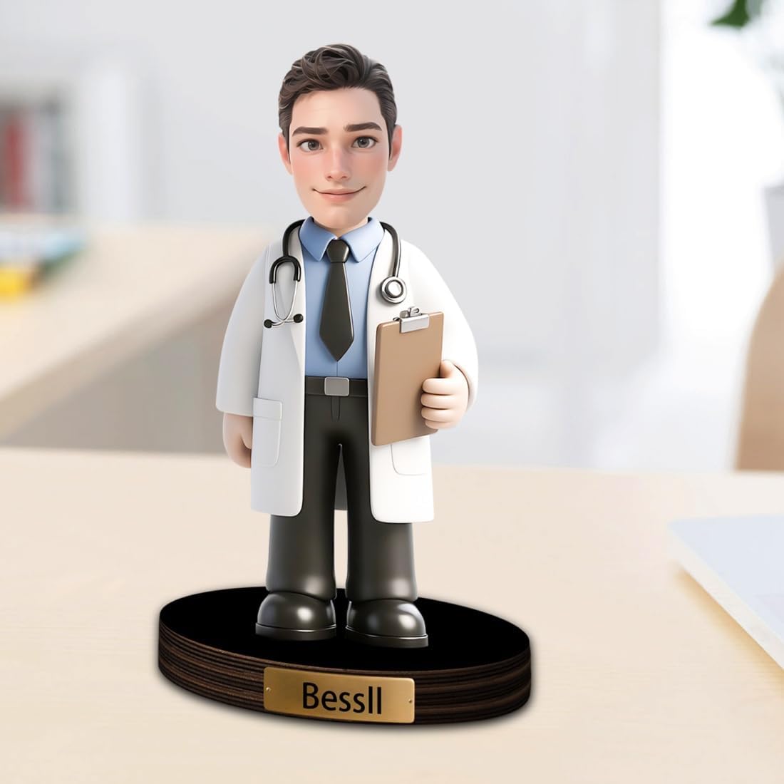Personalized Cartoon Doctor Sculpture Ornament Sign Custom Men Doctor Office Decor Plaque Funny Doctors Portrait Desktop Figurine Name Desk Plaque Gift for Man Doctor Xmas Birthday,03