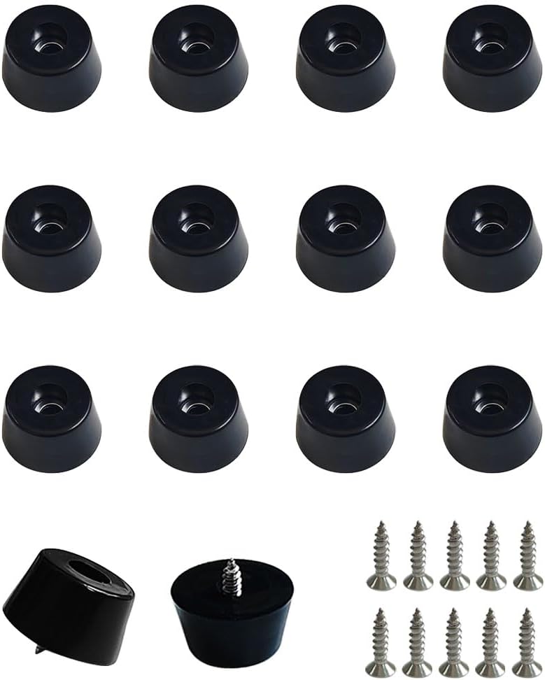 20 PCS Black Rubber Feet with Stainless Screws, Non Slip Rubber Bumper for Cutting Board (0.51" H x 1" D)