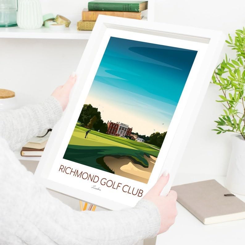 Richmond Golf Club Print - London Golf Course, Richmond Golf Club Poster, London Golf Course Print, Golf Art Wall Decor, Golf Landscape Illustration (Unframed) (12x18)