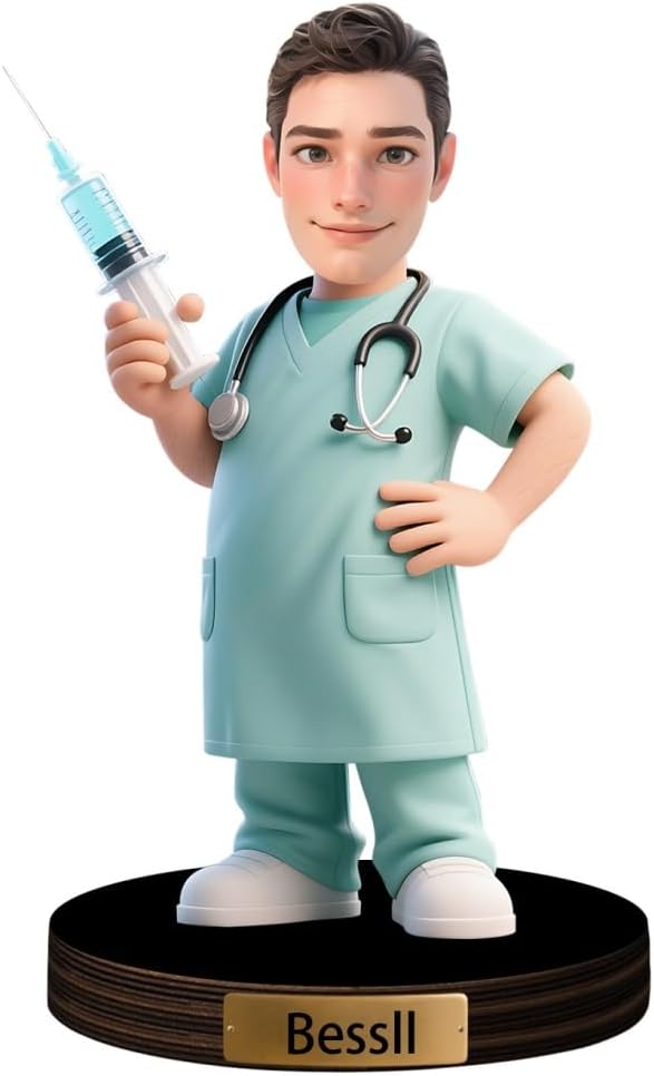 Personalized Cartoon Doctor Sculpture Ornament Sign Custom Men Doctor Office Decor Plaque Funny Doctors Portrait Desktop Figurine Name Desk Plaque Gift for Man Doctor Xmas Birthday,03