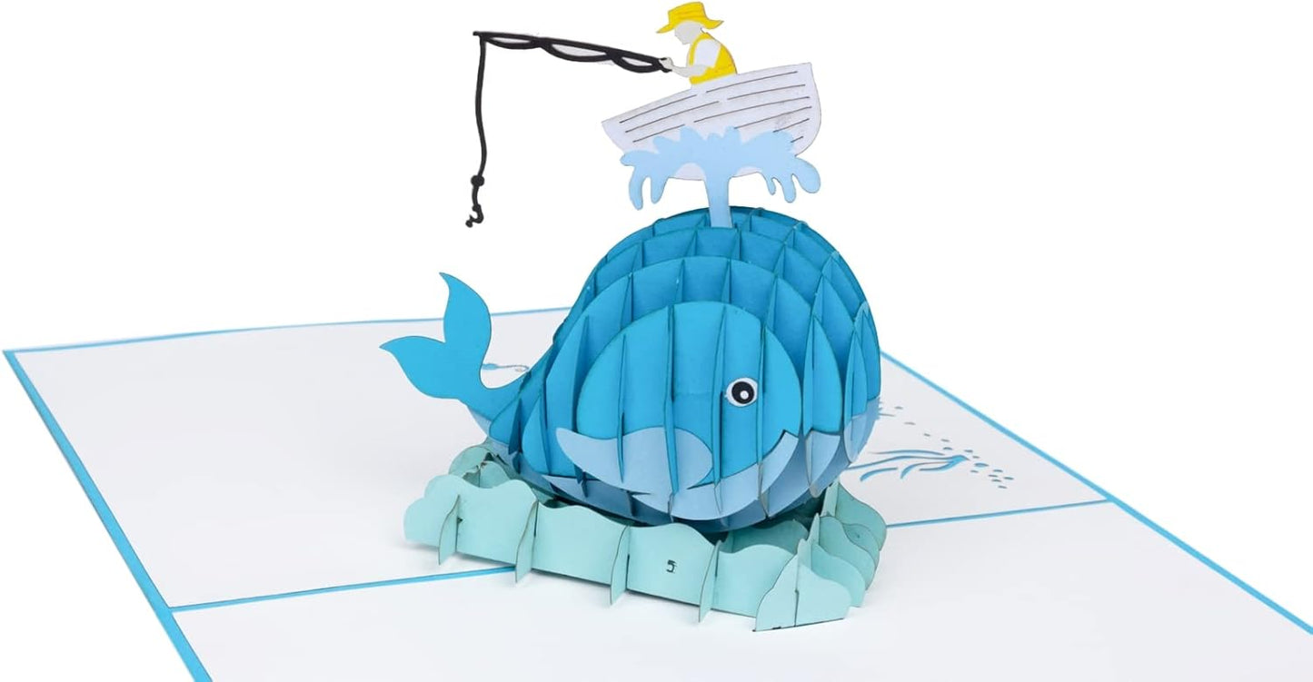 iGifts And Cards Fisherman & Whale Pop-Up Greeting Card, 6" x 8" – Stunning 3D Marine Design for Fishermen, Ocean Lovers, Birthdays, Anniversaries, Retirements, and Nautical-Themed Surprise, with Envelope