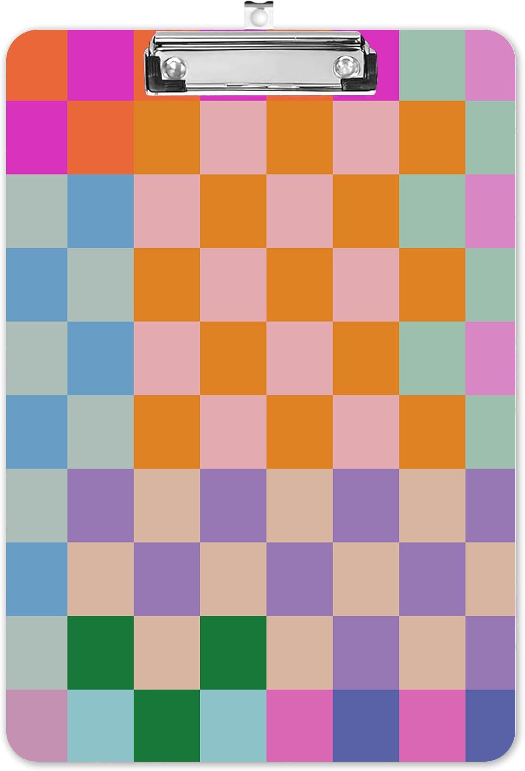 Fashion A4 Clipboard, Standard Letter Size 9" x 12.5", Decorative Wooden Clipboard with Low Profile Metal Clip for Office, School, Teachers, and Students, Colorful Checkered