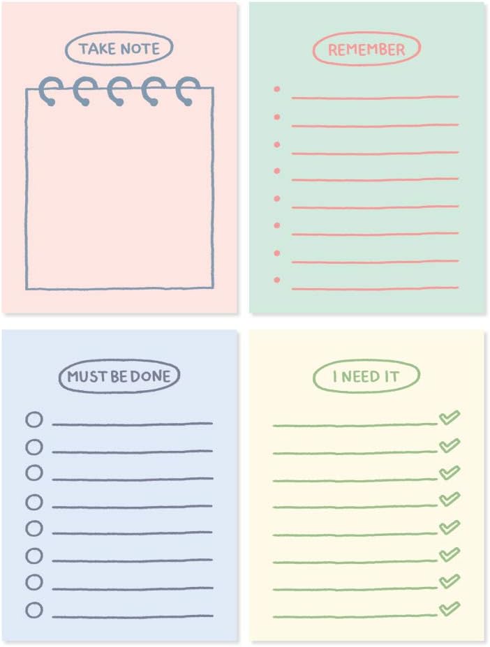 Monolike Memopad Sketch Planning Ver.2 design SET - 4 Packs, 4 Different Designs, 100 Sheets Per Pad, Total 400 Sheets, Note pads, Writing pads