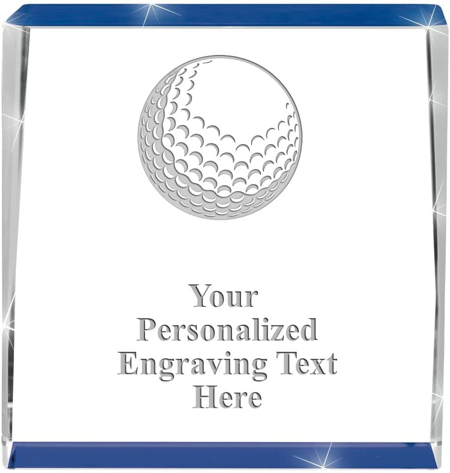 Crown Awards Customizable Crystal Trophy, 4" Engraved Blue Spotlight Crystal Award