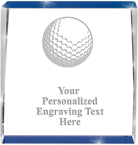 Crown Awards Customizable Crystal Trophy, 4" Engraved Blue Spotlight Crystal Award