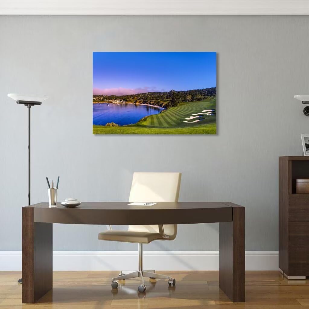 Pebble Beach Golf Course Wall Art Picture for Office USA Monterey California Golf Club Wall Decor for Living Room Bedroom Bathroom Home Decorations Canvas Prints Framed Ready to Hang(18''H x 24''W)