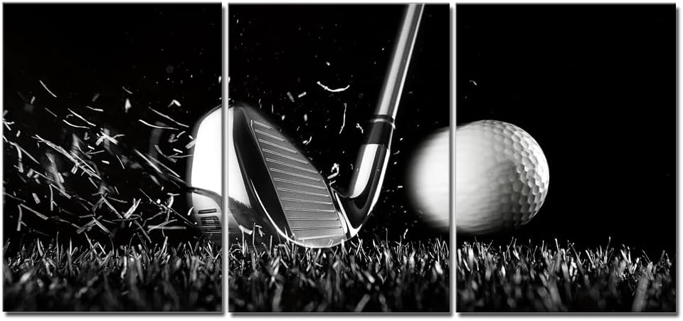 TAOMI Golf Course Sport Fan Boy's Bedroom Gym Black Artwork 3 Pieces Black and White Canvas Wall Art Golf Pictures for Man Cave Sport Home Wall Décor Frame 12x16inch Minimalist