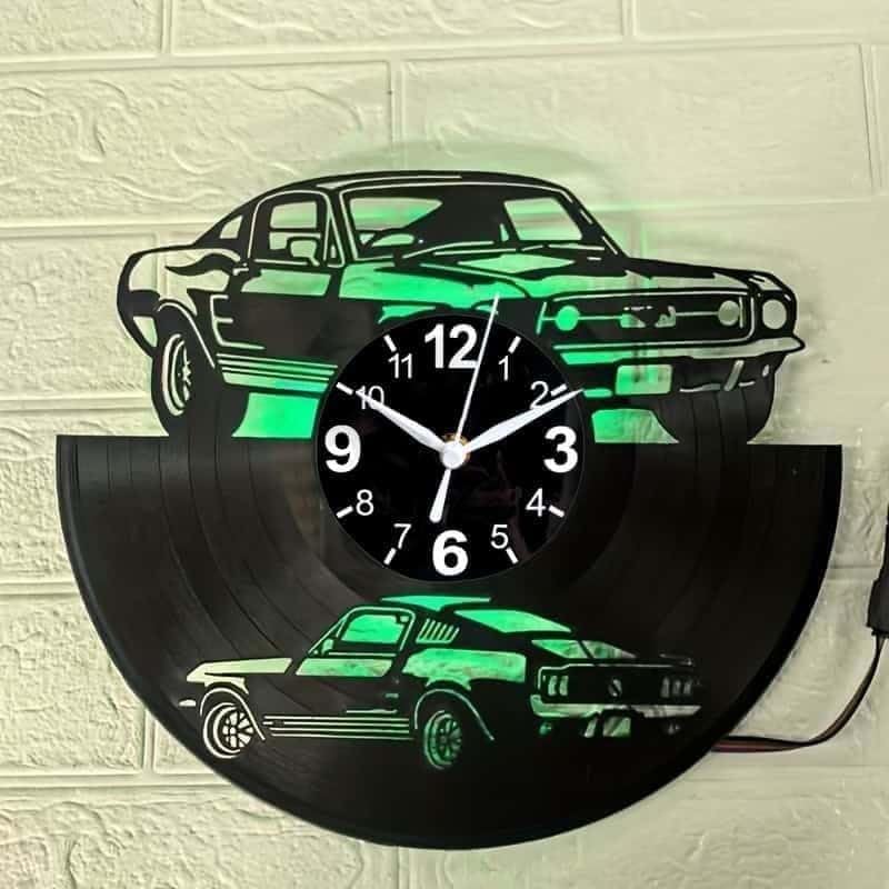 Classic Muscle Car Vinyl Record Wall Clock, Surprise Creative Wall Decorations, 12 in Diameter, Black