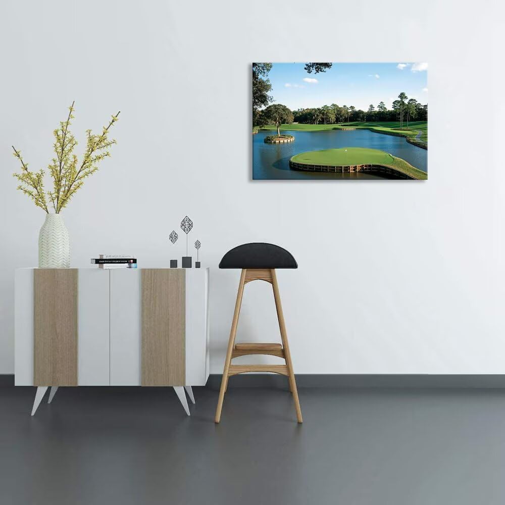 chenchenArt USA Golf Course Wall Art TPC Sawgrass Golf Course Pictures Canvas Prints Golf Wall Decor for Living Room Bedroom Bathroom Home Decorations Framed Ready to Hang(24''H x 36''W)