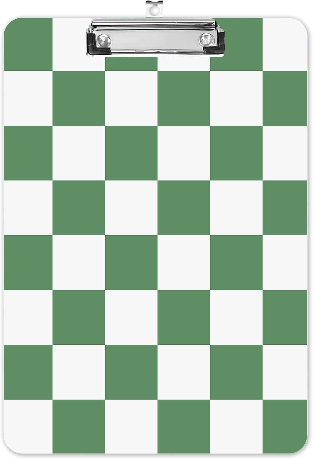 Fashion A4 Clipboard, Standard Letter Size 9" x 12.5", Decorative Wooden Clipboard with Low Profile Metal Clip for Office, School, Teachers, and Students, Green White Checkered Lattice