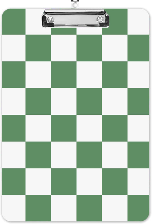 Fashion A4 Clipboard, Standard Letter Size 9" x 12.5", Decorative Wooden Clipboard with Low Profile Metal Clip for Office, School, Teachers, and Students, Green White Checkered Lattice