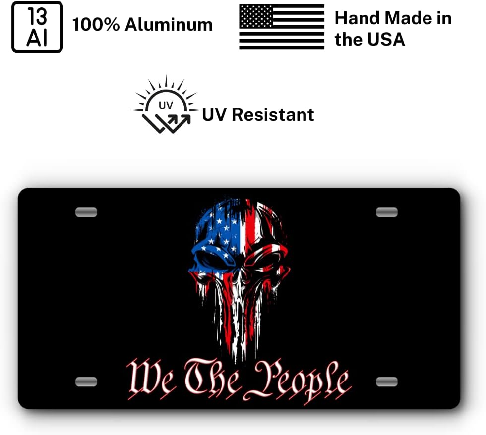 Patriotic Vanity Aluminum License Plate for Front of Trucks and Cars - Made in The USA - Universal Fit (Punisher)