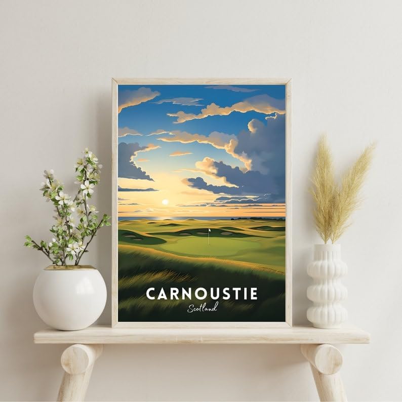 Nationcog Carnoustie Golf Poster, Vintage Scotland Travel Wall Art Print, Retro Golf Links Landscape Decor, Classic Artwork for Sports Lovers and Collectors (Unframed) (24x36)